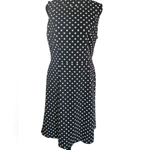 Nine West Black and White Polka Dot Sleeveless Knee-length Sheath Dress Size 8